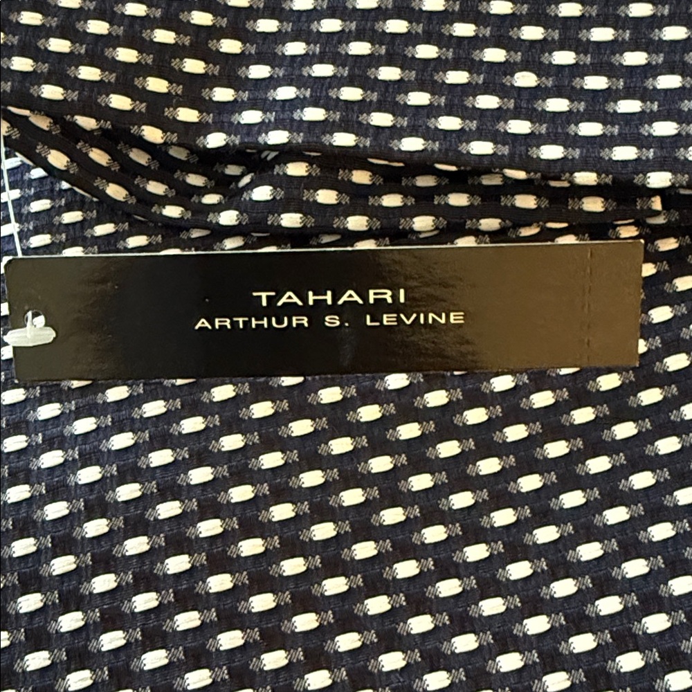Tahari ASL Navy and White Patterned Blazer & Skirt Suit - Picture 6 of 7